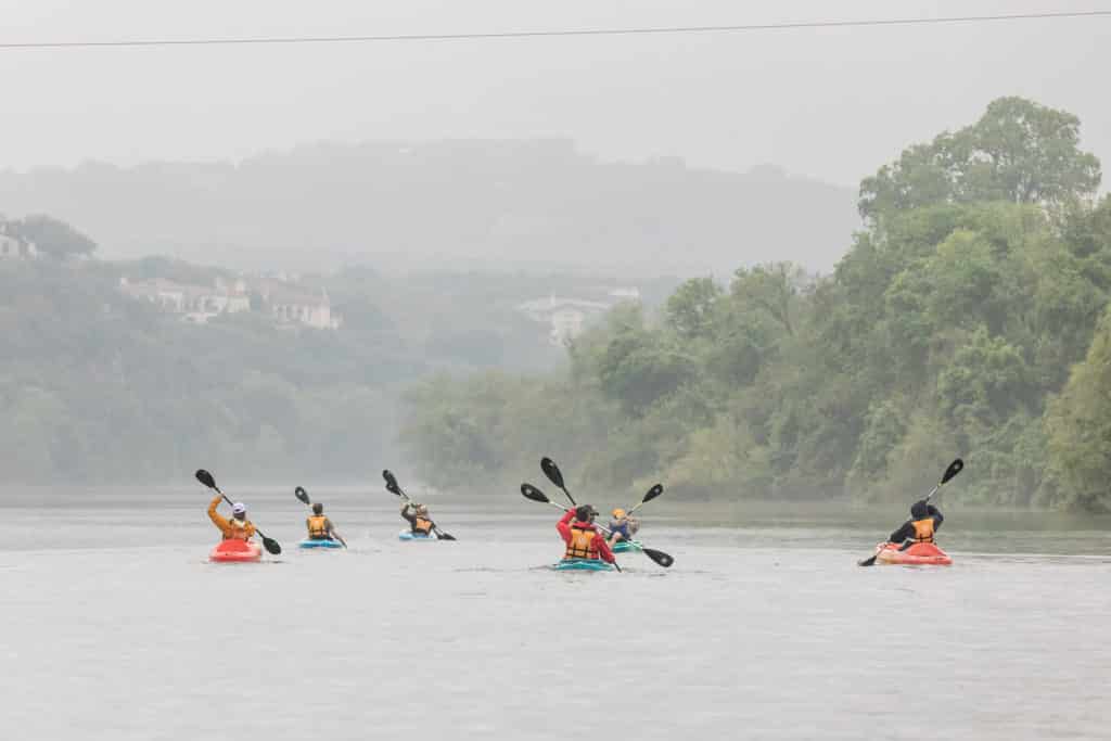 Kayakers at the 2019 Riverbat Paddle Battle