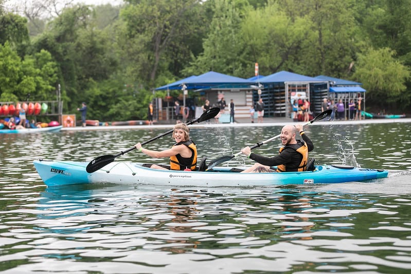Riverbat Paddle Battle kayakers at race
